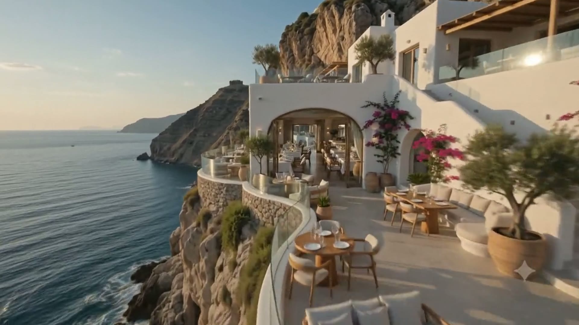 Kliros restaurant architecture on the Mediterranean cliff